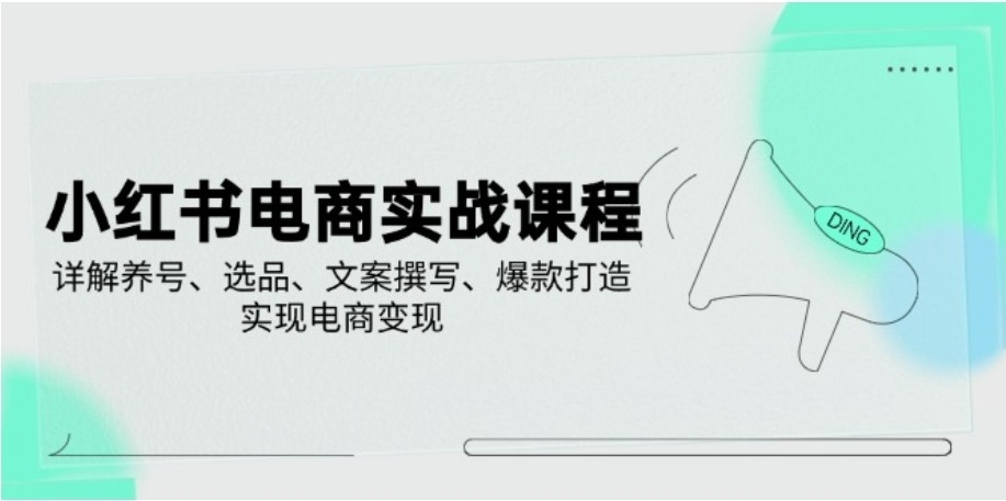 小红书电商实战课程,详解养号、选品、文案撰写、爆款打造,实现电商变现